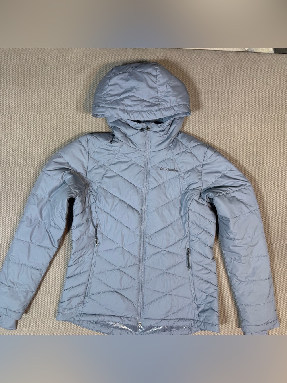 Columbia Heavenly Jacket Women's M Gray Omni Heat Insulated Quilted Coat EUC